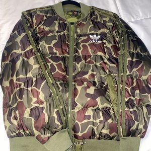 Adidas x Pharrel hu hiking camo puffer jacket